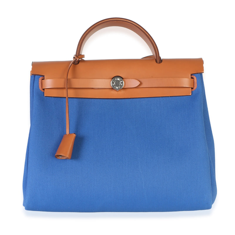 Hermès Bleu France Fauve Military Toile Vache Hunter Herbag Zip Retourne 31 PM Handbag id