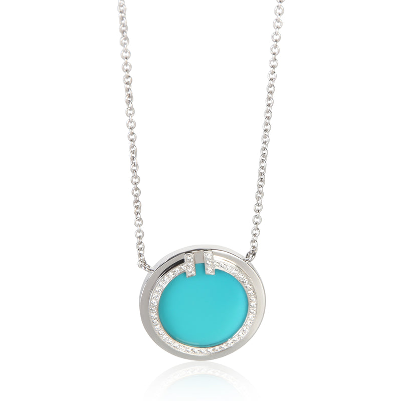 Tiffany & Co. White Gold Turquoise and Diamond Tiffany T Circle Pendant fv
