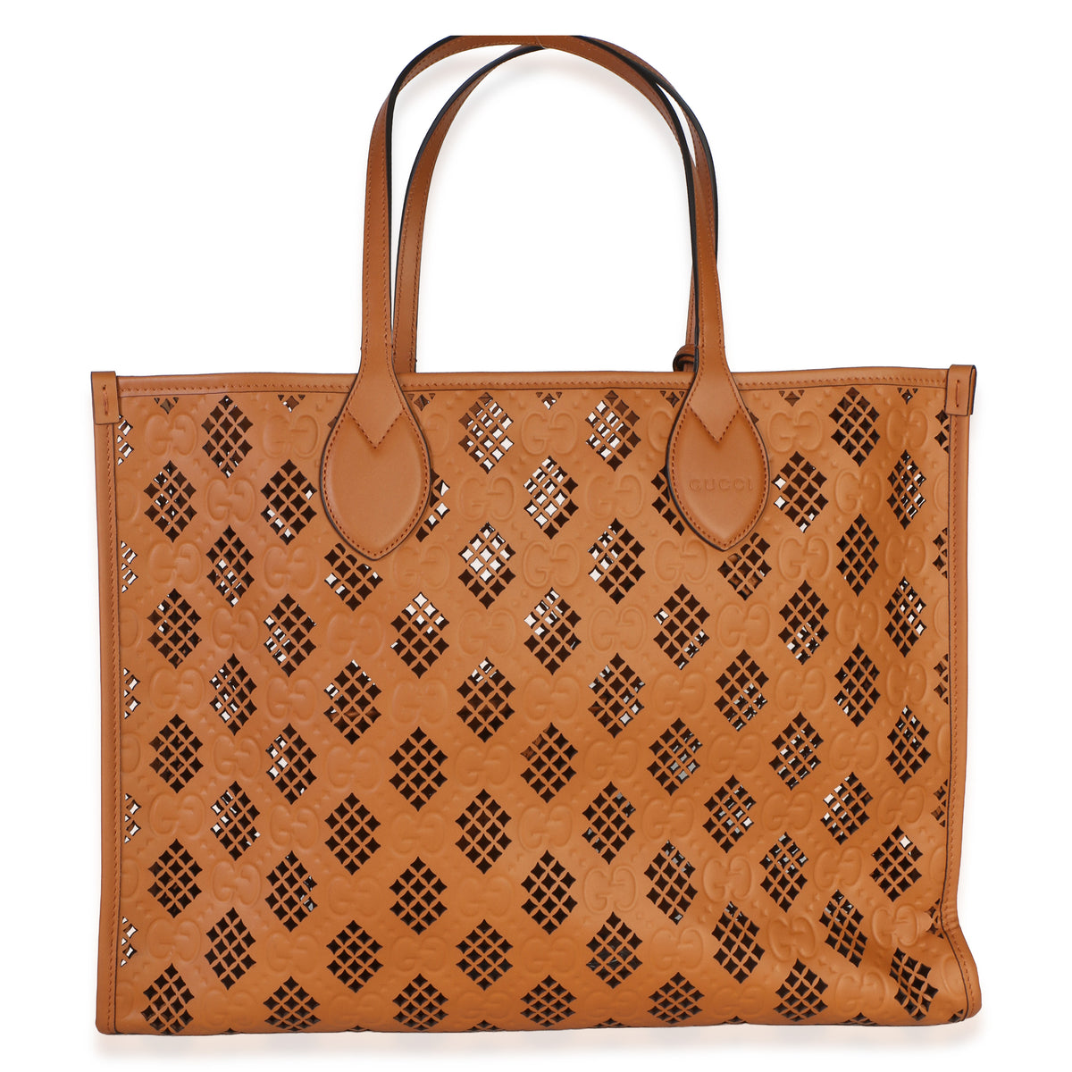 Gucci Brown GG Debossed Calfskin Diamond Cutout Medium Tote Handbag 4