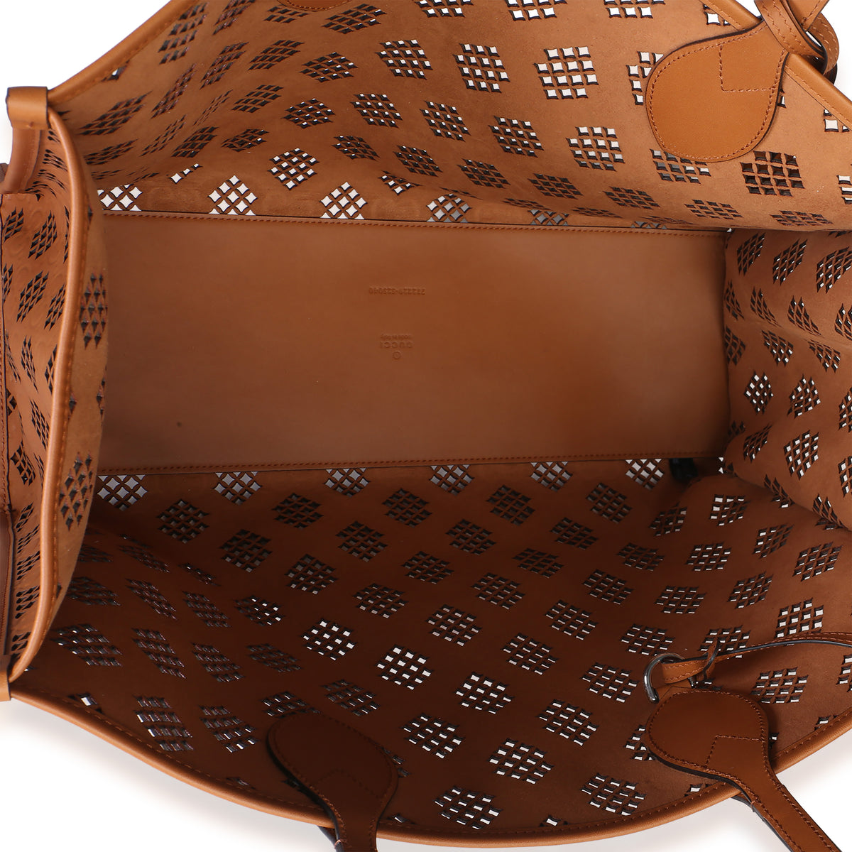 Gucci Brown GG Debossed Calfskin Diamond Cutout Medium Tote Handbag 8