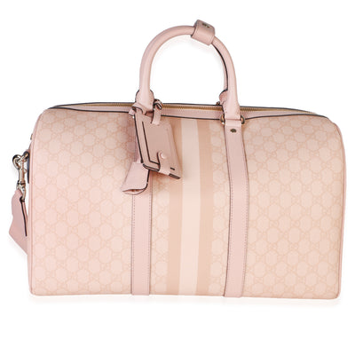 Gucci Rose Pink GG Supreme Dollar Calfskin Web Medium Savoy Duffle Bag Handbag id
