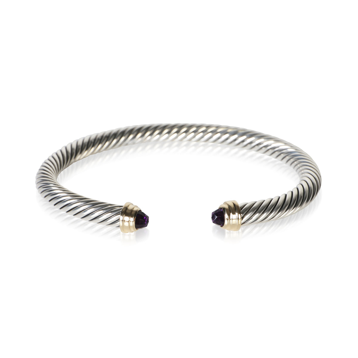 David Yurman Yellow Gold & Sterling Silver Amethyst Cable Classic Bracelet fv