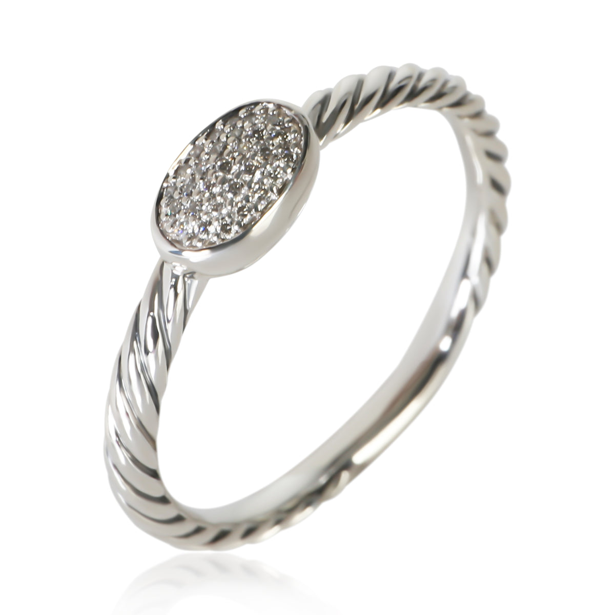 David Yurman Sterling Silver Diamond Cable Stacking Ring 4
