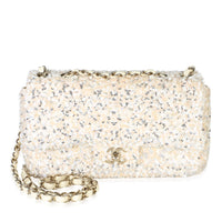 Chanel Cream Silver Sequin Small Single Flap Bag Handbag id