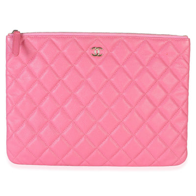 Chanel Pink Quilted Caviar Medium O Case Clutch Handbag id