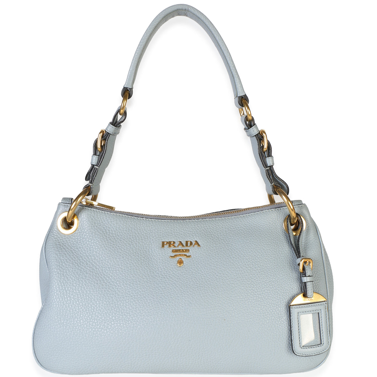 Prada Light Blue Vitello Daino Logo Belted Shoulder Hobo Handbag id