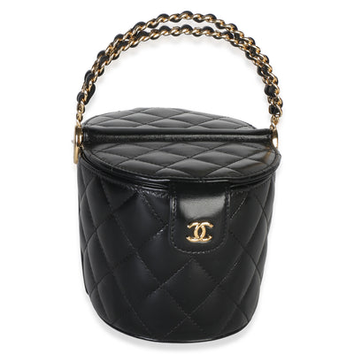 Chanel Black Shiny Quilted Calfskin Double Sided Top Handle Vanity Bag Handbag id