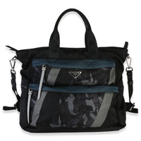 Prada Black Camo Nylon Front Double Pocket Tote Handbag id