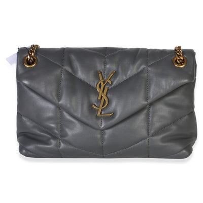 Saint Laurent Grey Quilted Lambskin Small Loulou Puffer Chain Satchel Handbag id