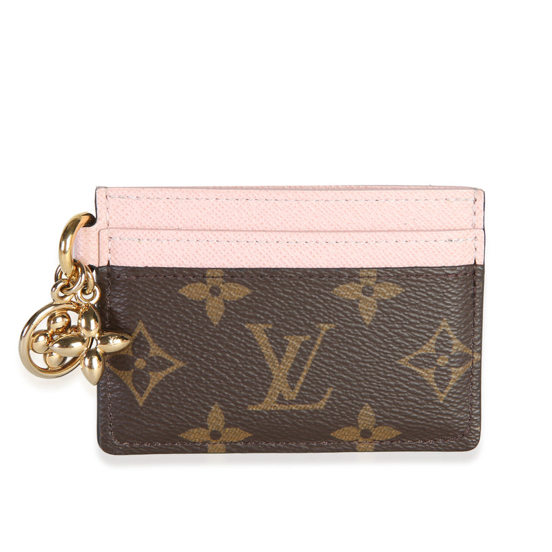 Louis Vuitton Rose Ballerine Monogram Canvas LV Charms Card Holder Wallet fv