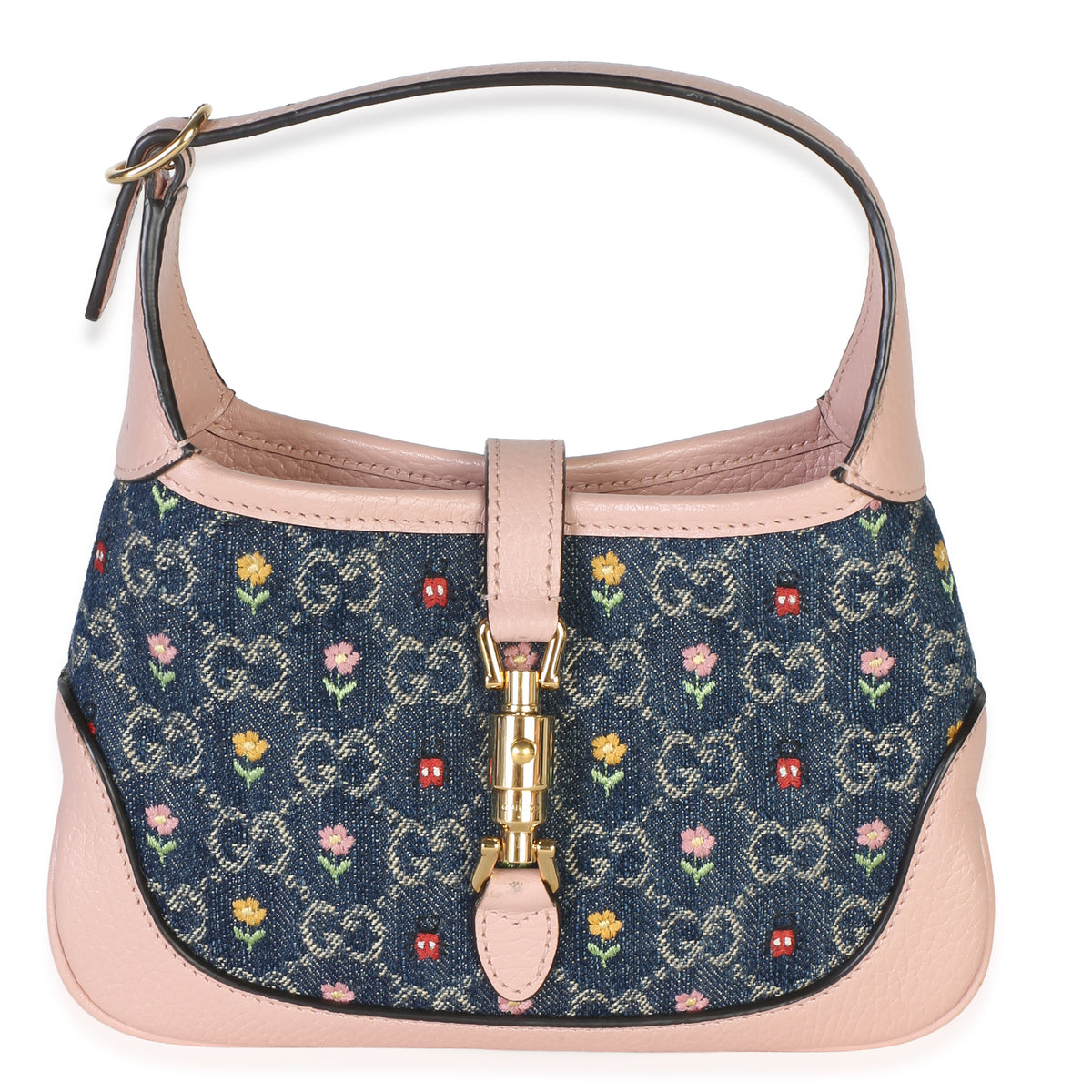 Gucci Light Pink Denim GG Monogram Calfskin Love Parade Mini Jackie 1961 Hobo Handbag id