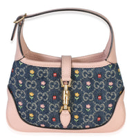 Gucci Light Pink Denim GG Monogram Calfskin Love Parade Mini Jackie 1961 Hobo Handbag id