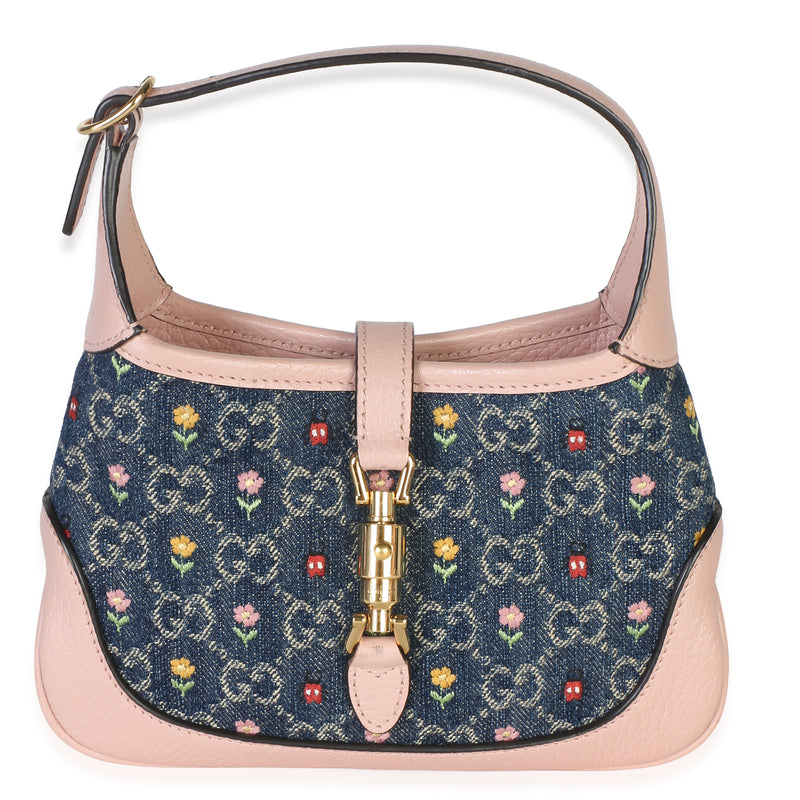 Gucci Light Pink Denim GG Monogram Calfskin Love Parade Mini Jackie 1961 Hobo Handbag id