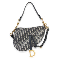 Christian Dior Navy Oblique Jacquard Medium Saddle Bag Handbag id