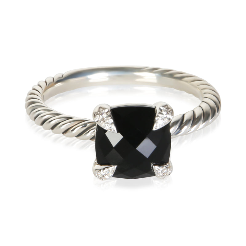 David Yurman Sterling Silver Onyx and Diamond Chatelaine Ring fv