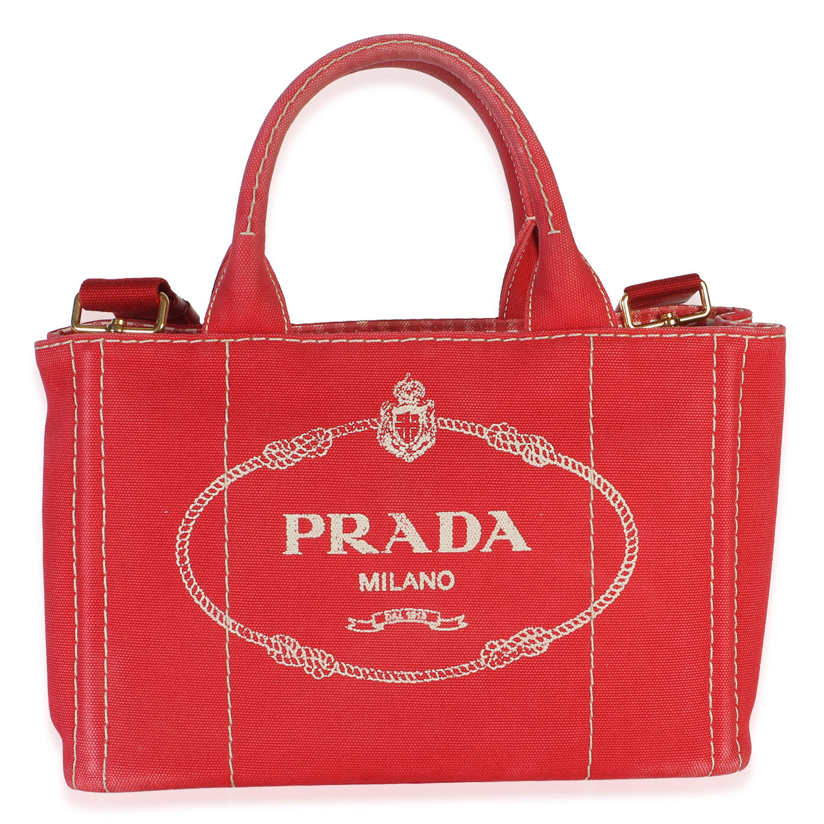 Prada Red Canvas Small Canapa Tote Handbag id