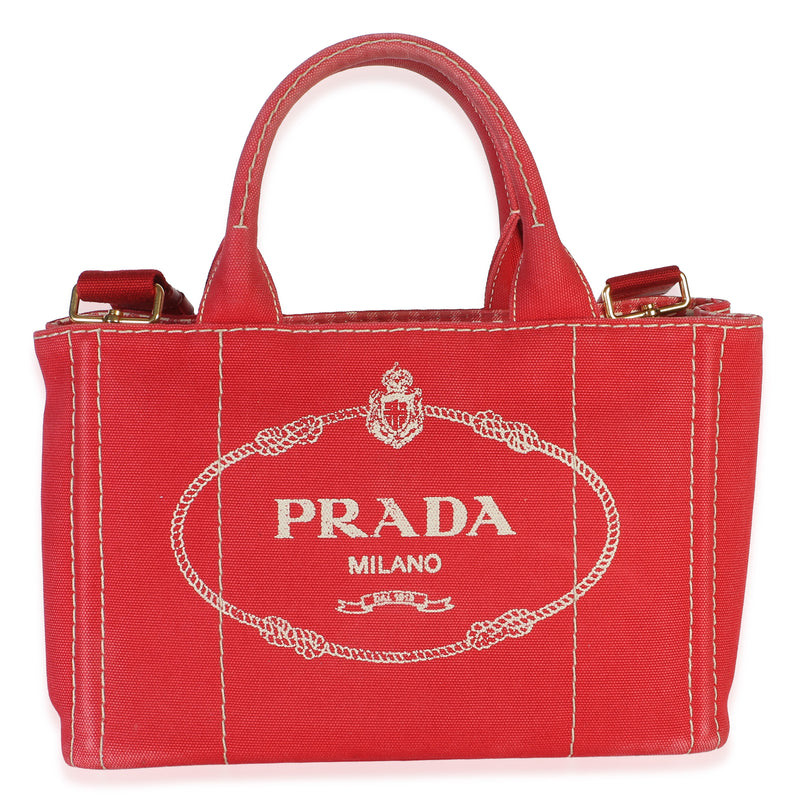 Prada Red Canvas Small Canapa Tote Handbag id
