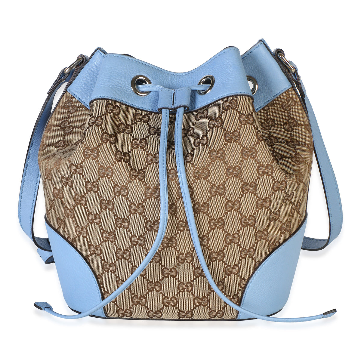 Gucci Blue Calfskin GG Monogram Canvas Bucket Bag Handbag id