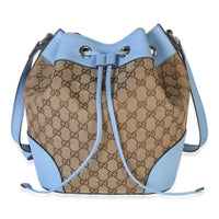 Gucci Blue Calfskin GG Monogram Canvas Bucket Bag Handbag id