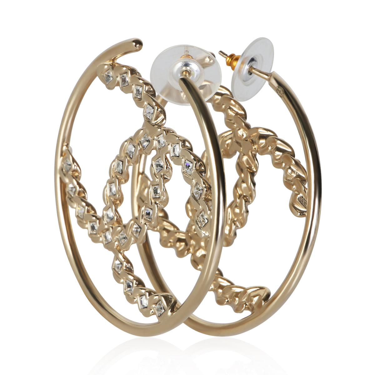 Chanel Gold Plated 2020 Large CC Hoop Earrings fv