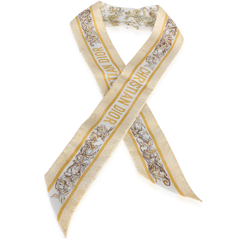 Christian Dior Yellow White Logo Floral Silk Mitzah Scarf id
