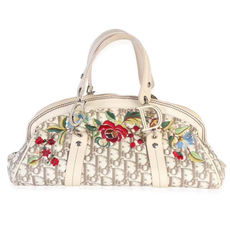 Christian Dior Vintage Beige Multicolor Floral Diorissimo Canvas Bowler Bag Handbag id