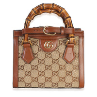 Gucci Brown New Canvas Charisma Calfskin Crystal GG Monogram Mini Diana Tote Handbag id