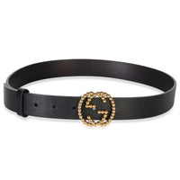 Gucci Black Calfskin Studded Interlocking G Belt 80/32 id