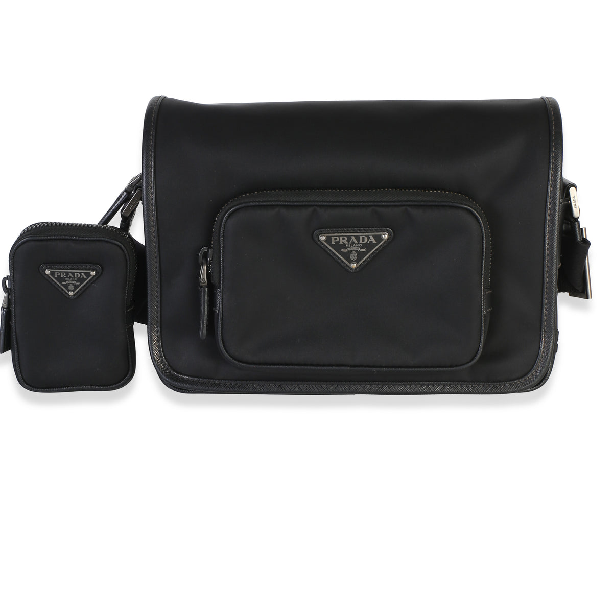 Prada Black Re Nylon Small Pocket Messenger Bag Handbag id