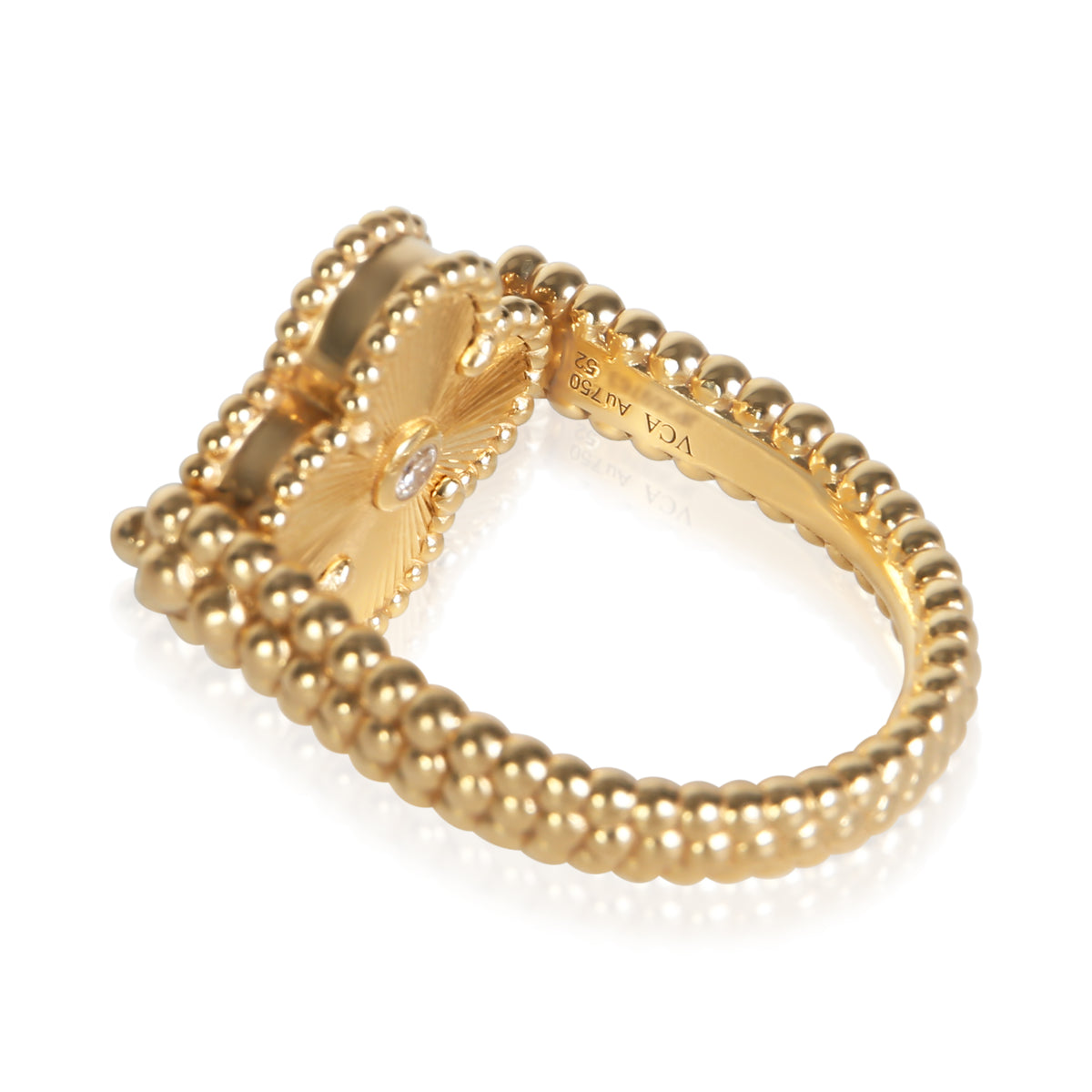 Van Cleef & Arpels Yellow Gold Agate & Diamond Vintage Alhambra Reversible Ring 6