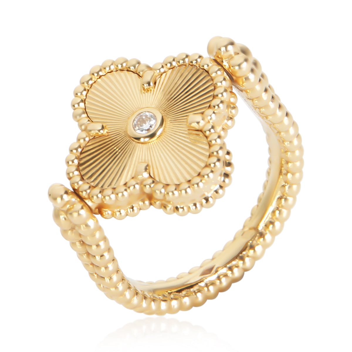Van Cleef & Arpels Yellow Gold Agate & Diamond Vintage Alhambra Reversible Ring 7