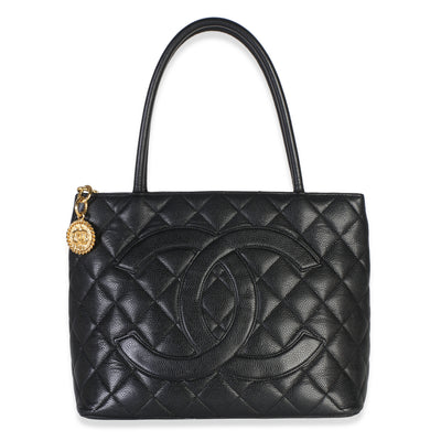 Chanel Black Quilted Caviar Medallion Tote Handbag id