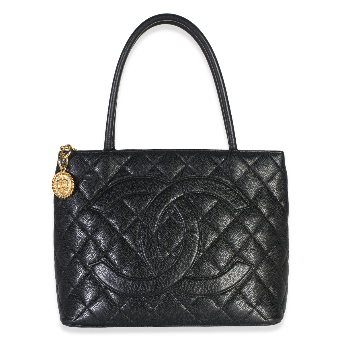 Chanel Black Quilted Caviar Medallion Tote Handbag id