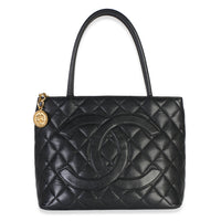 Chanel Black Quilted Caviar Medallion Tote Handbag id