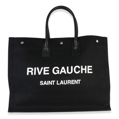 Saint Laurent Black Linen Calfskin Rive Gauche Tote Handbag id