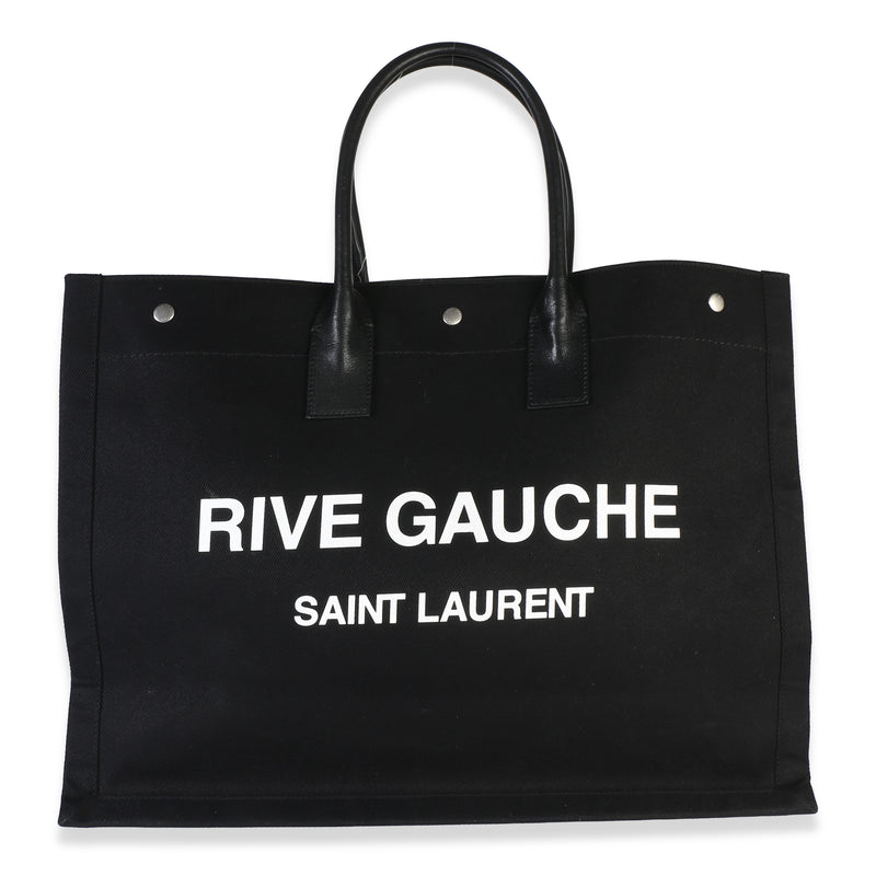 Saint Laurent Black Linen Calfskin Rive Gauche Tote Handbag id
