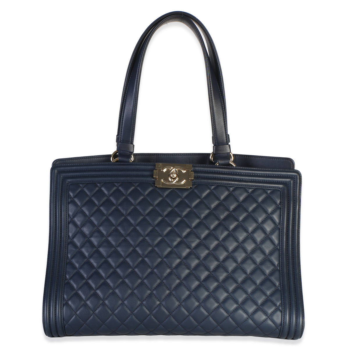 Chanel Navy Quilted Calfskin Boy Shopping Tote Handbag id