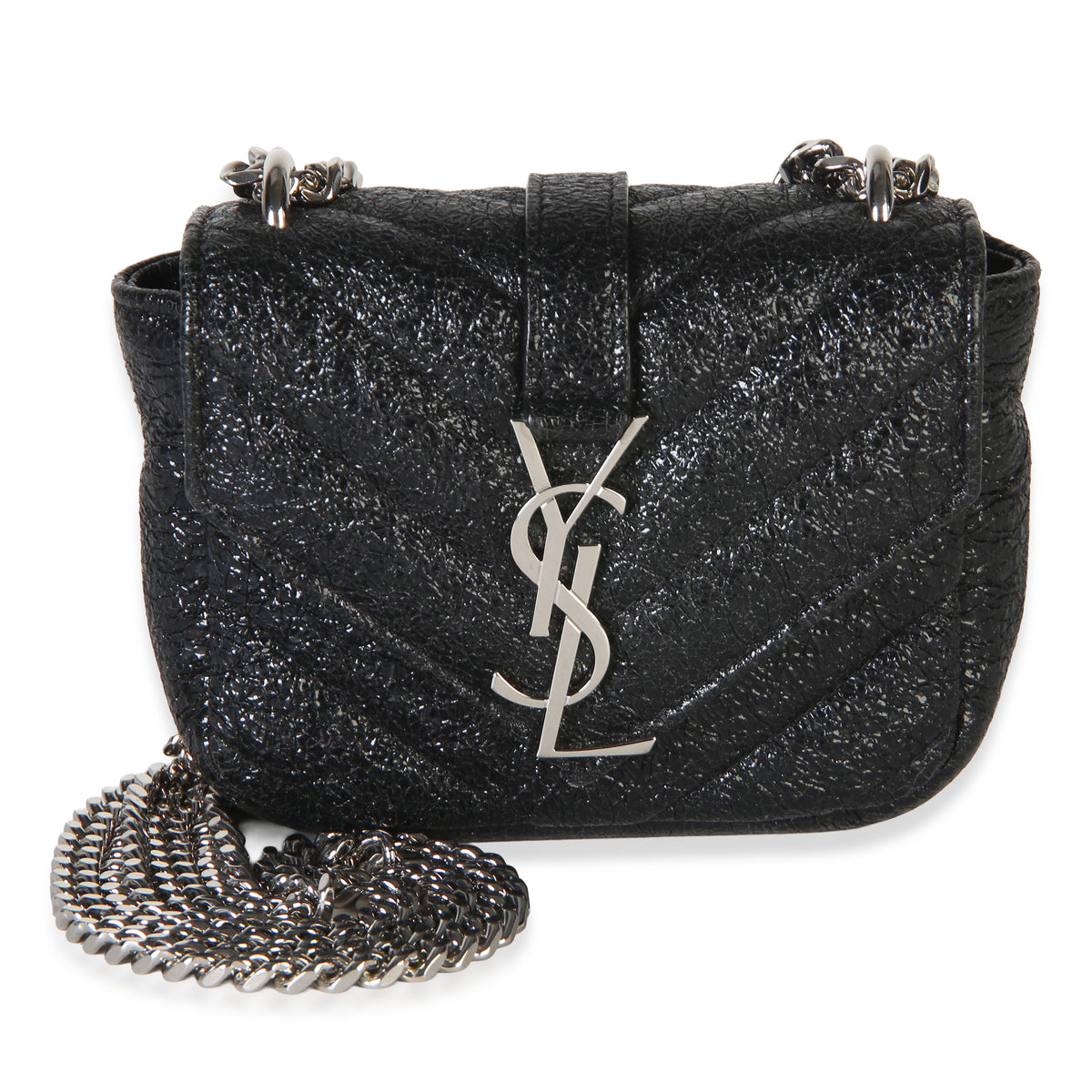 Saint Laurent Black Metallic Matelasse Lambskin Micro Monogram Crossbody Bag Handbag id