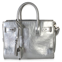 Saint Laurent Silver Metallic Crinkled Calfskin Nano Supple Sac De Jour Handbag 2
