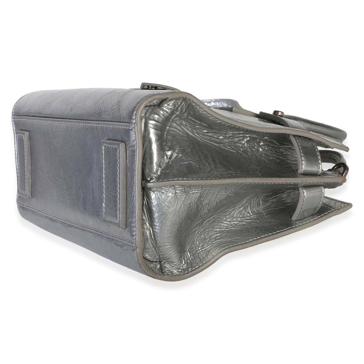 Saint Laurent Silver Metallic Crinkled Calfskin Nano Supple Sac De Jour Handbag 6