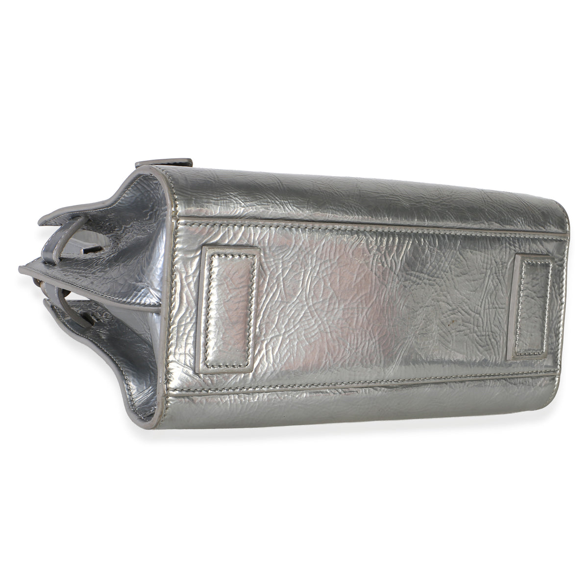 Saint Laurent Silver Metallic Crinkled Calfskin Nano Supple Sac De Jour Handbag 7