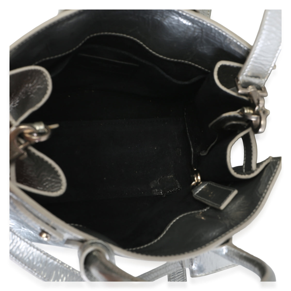 Saint Laurent Silver Metallic Crinkled Calfskin Nano Supple Sac De Jour Handbag 9