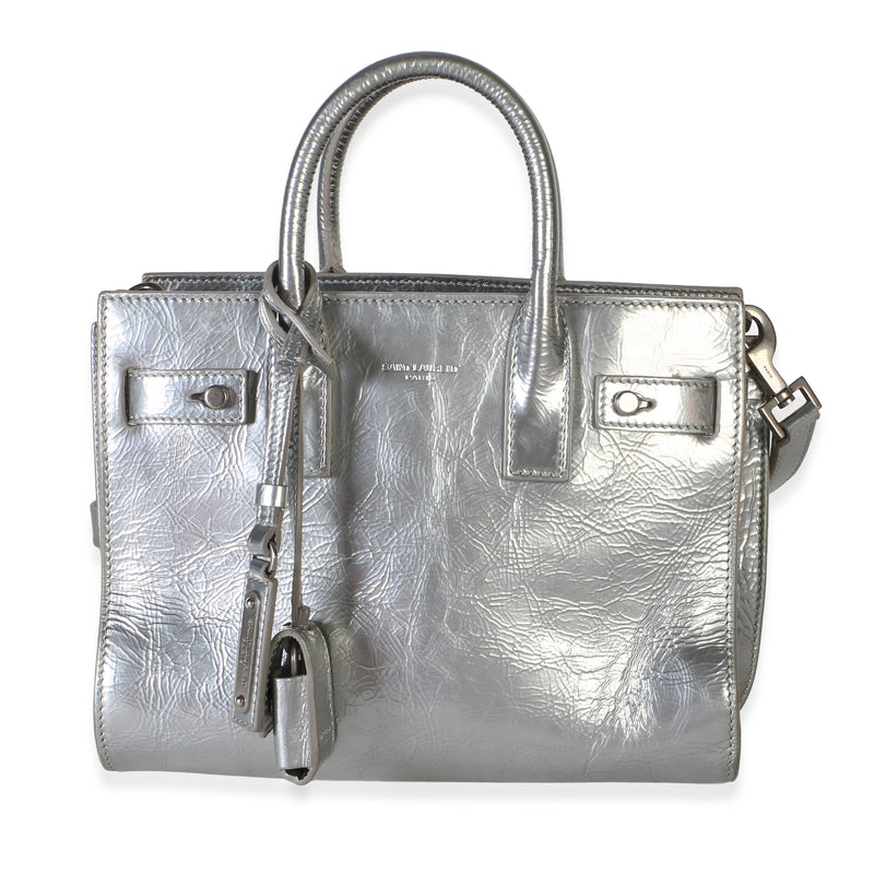 Saint Laurent Silver Metallic Crinkled Calfskin Nano Supple Sac De Jour Handbag id