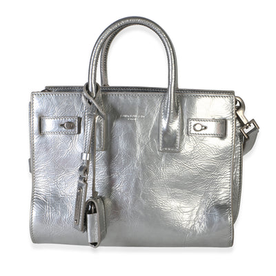 Saint Laurent Silver Metallic Crinkled Calfskin Nano Supple Sac De Jour Handbag id
