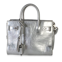 Saint Laurent Silver Metallic Crinkled Calfskin Nano Supple Sac De Jour Handbag id