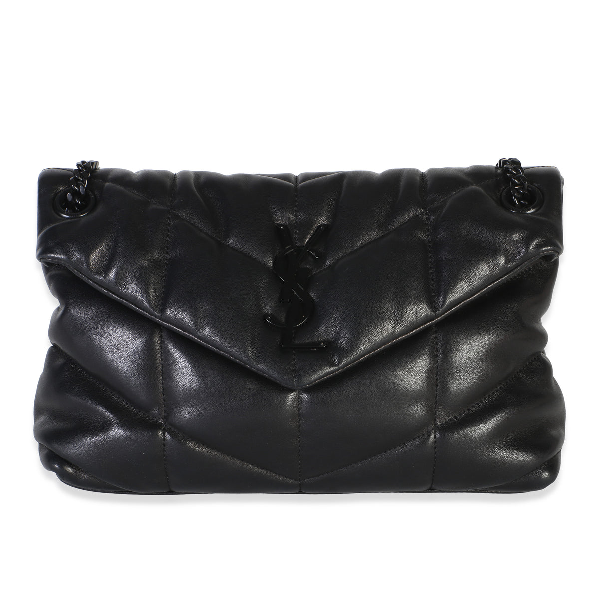 Saint Laurent Black Quilted Lambskin Small Loulou Puffer Chain Satchel Handbag id