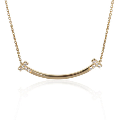 Tiffany & Co. Yellow Gold Diamond Medium Model Tiffany T Smile Necklace fv