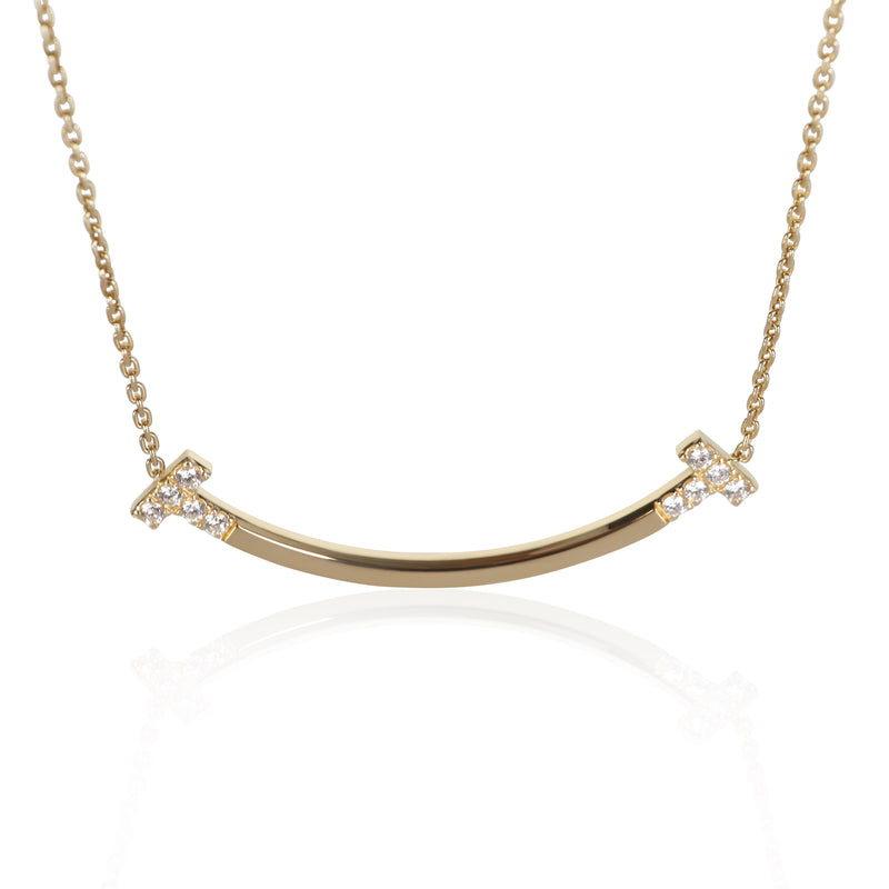 Tiffany & Co. Yellow Gold Diamond Medium Model Tiffany T Smile Necklace fv