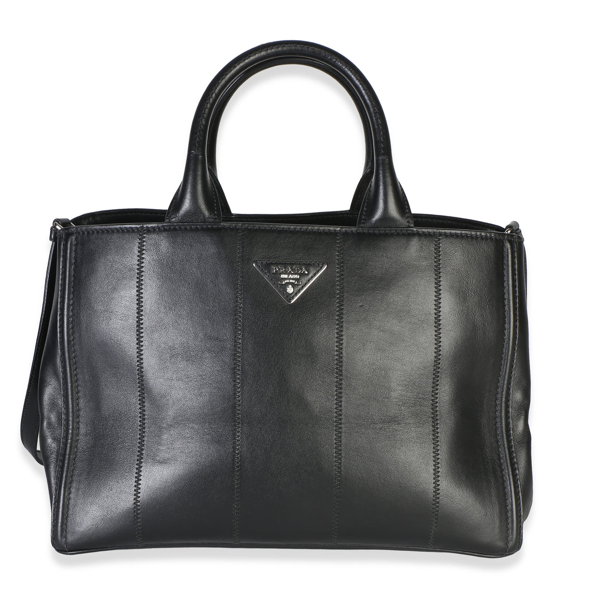 Prada Black Vertical Stitch Soft Calfskin Canapa Tote Handbag id