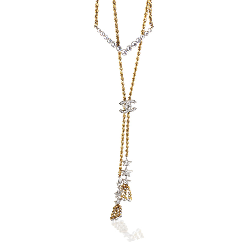 Chanel Gold Plated 2020 Strass Lariat Necklace fv